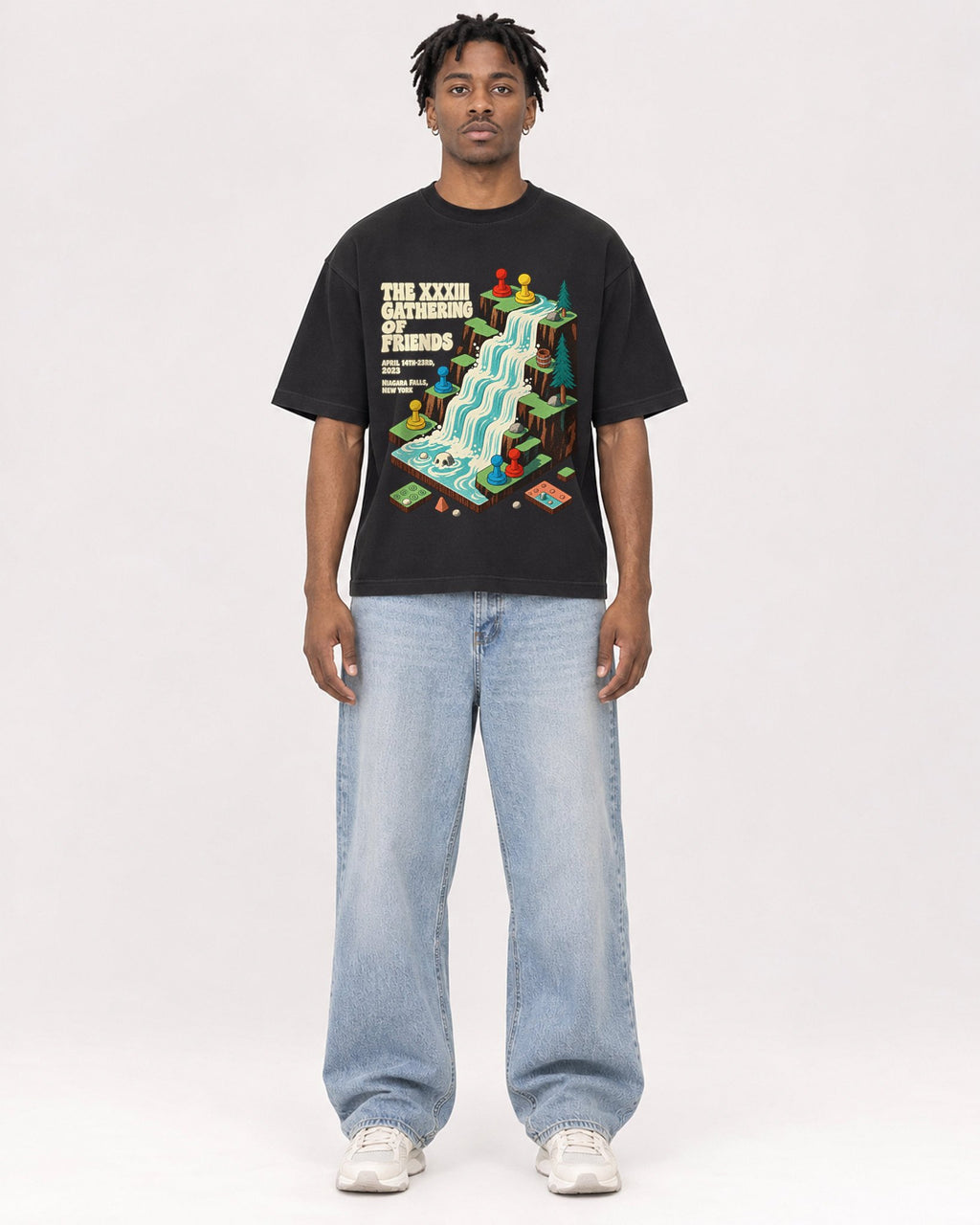 Mockup Boxy Heavyweight Tee Black male full-body 05