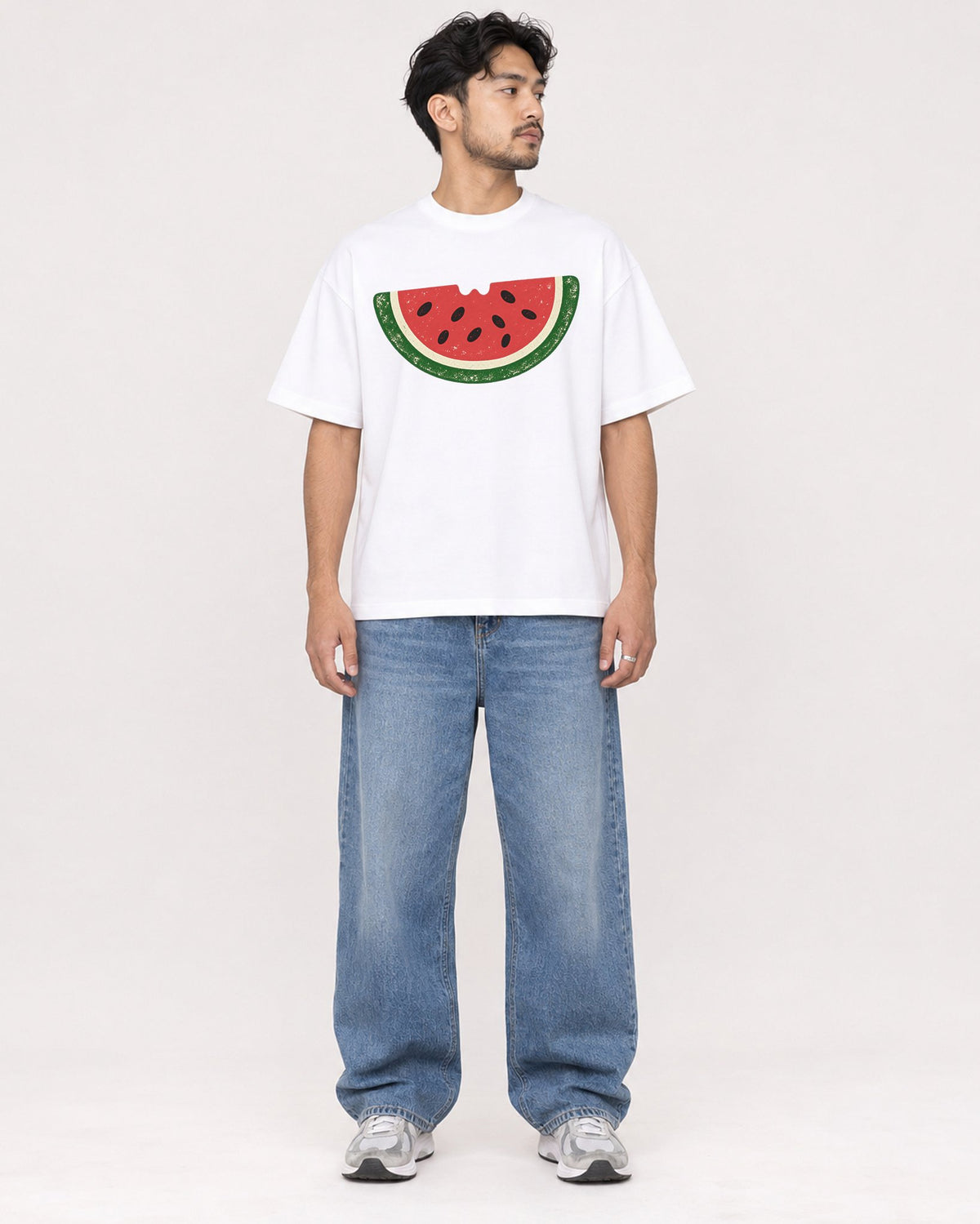 Mockup Boxy Heavyweight Tee White male full-body 02
