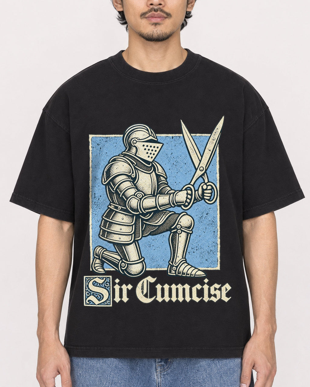 Mockup Boxy Heavyweight Tee Black male close-up 02