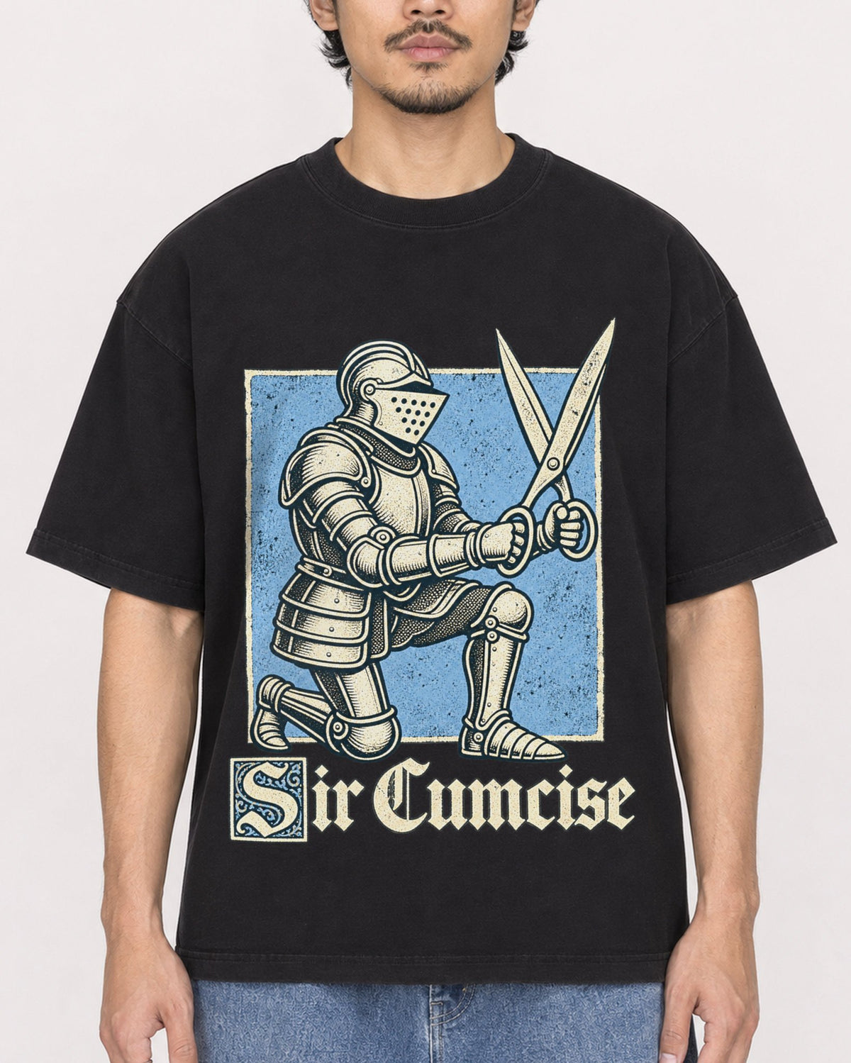 Mockup Boxy Heavyweight Tee Black male close-up 02