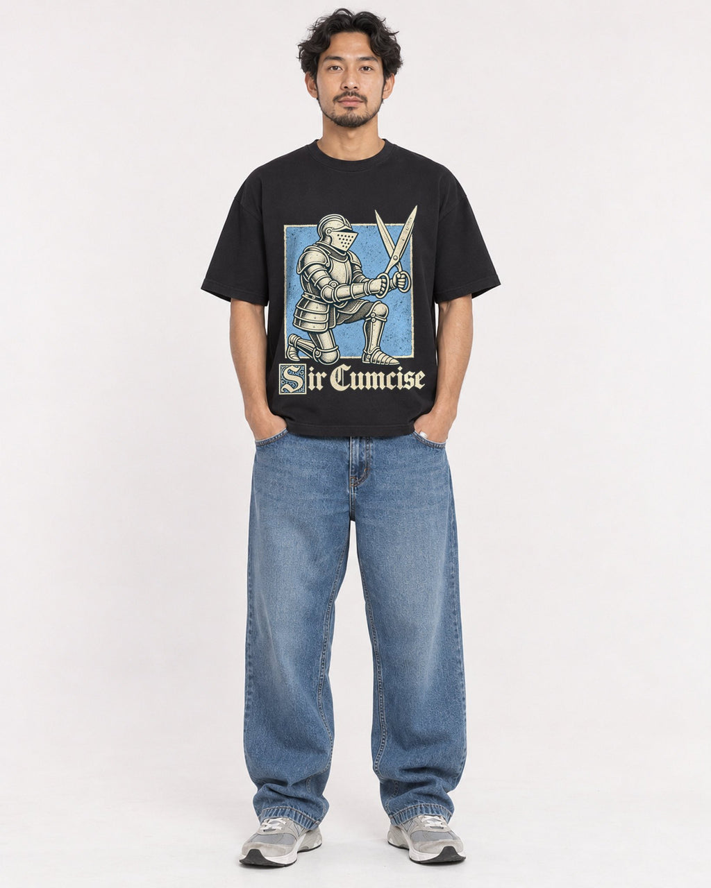 Mockup Boxy Heavyweight Tee Black male full-body 02