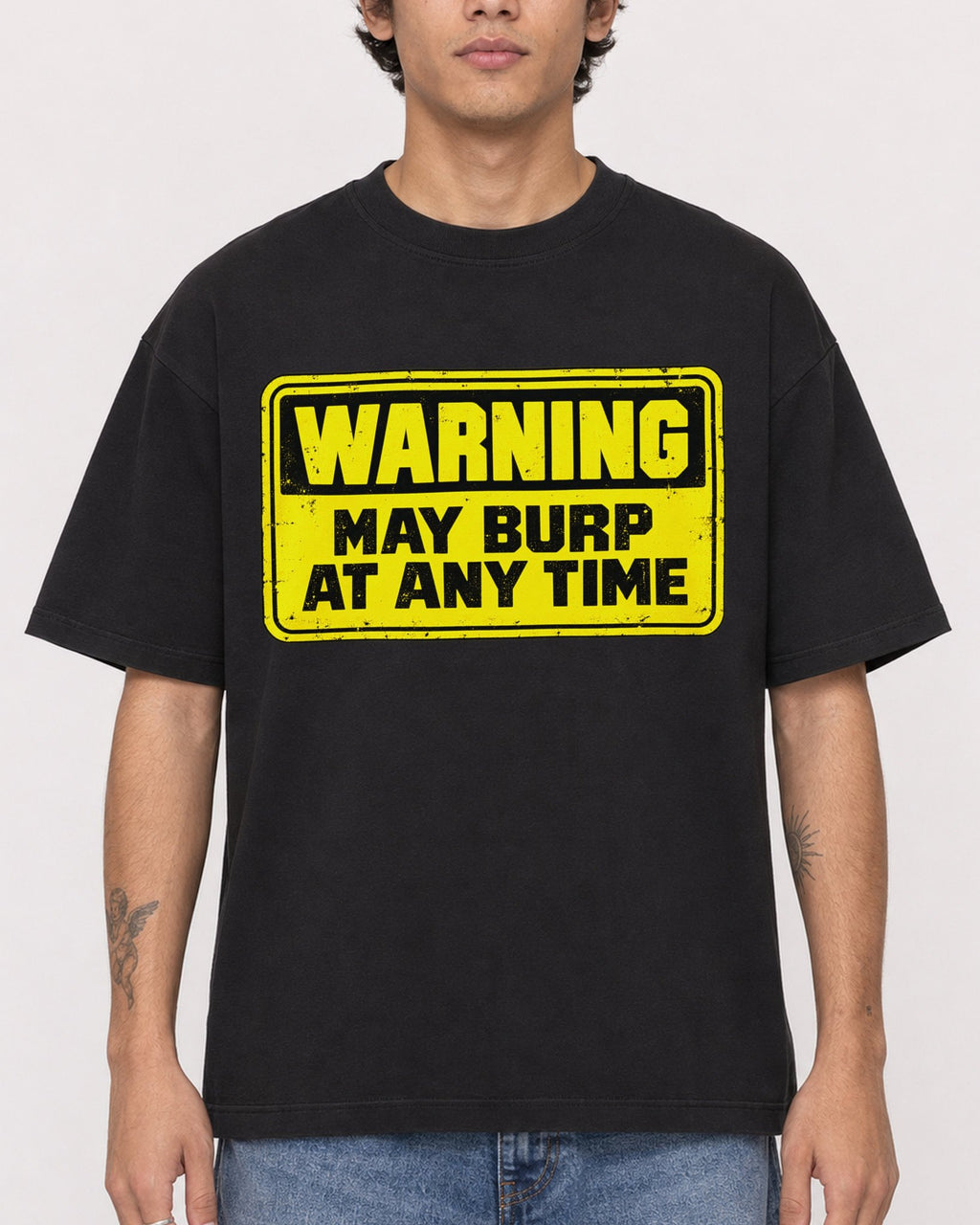 Mockup Boxy Heavyweight Tee Black male close-up 06