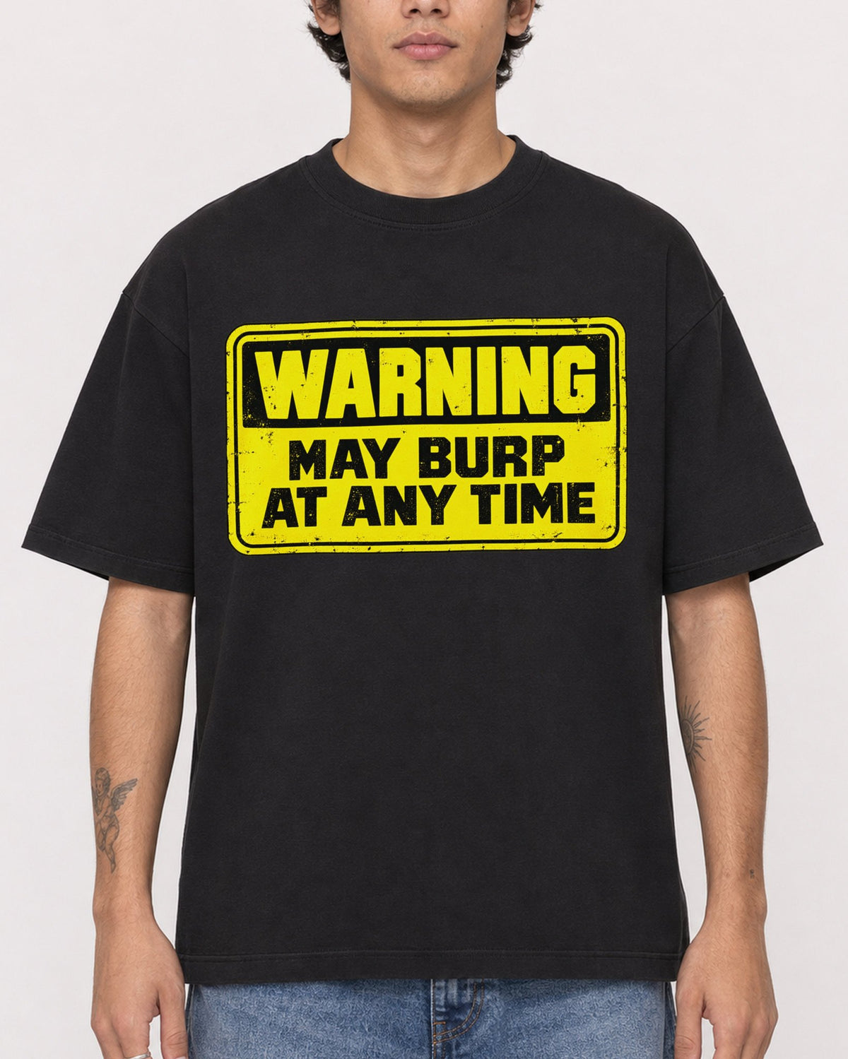Mockup Boxy Heavyweight Tee Black male close-up 06