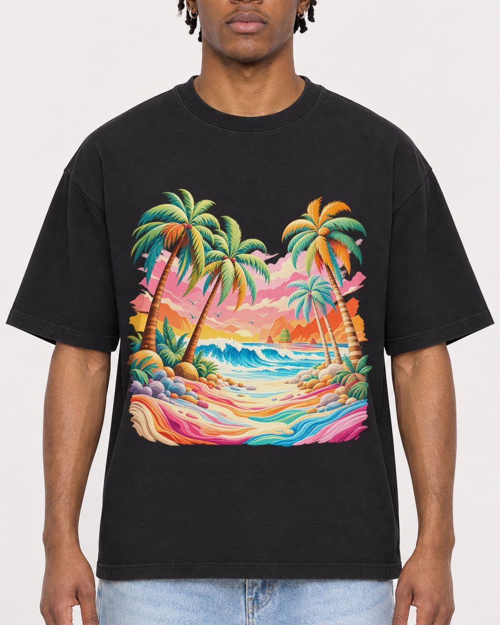 Mockup Boxy Heavyweight Tee Black male close-up 05