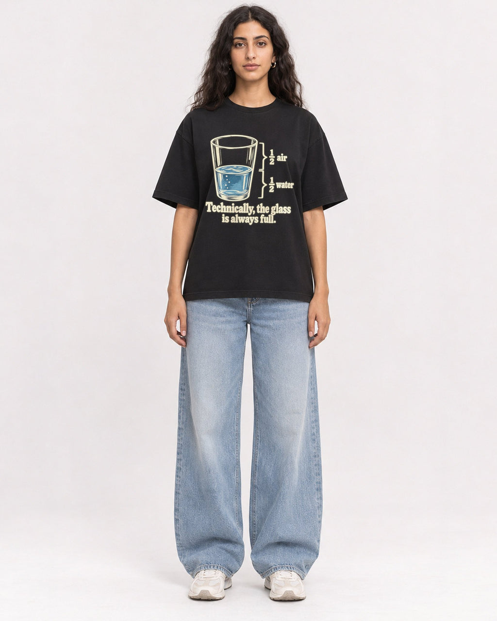 Mockup Boxy Heavyweight Tee Black female full-body 07