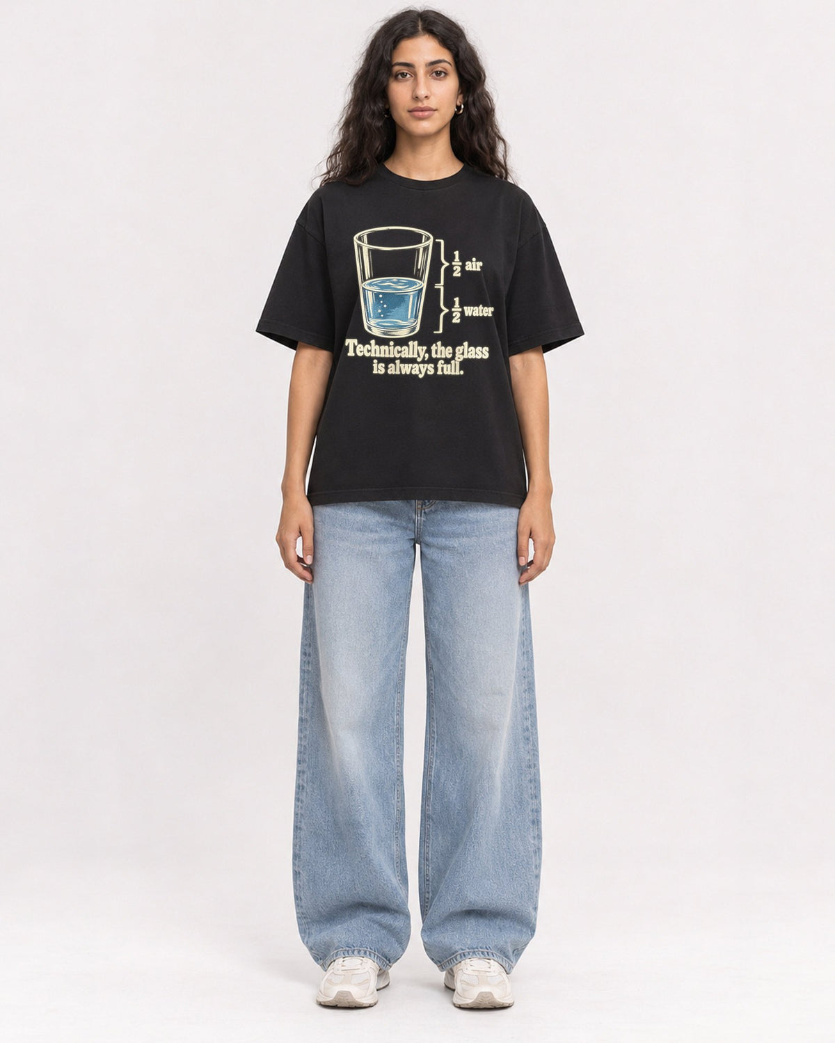 Mockup Boxy Heavyweight Tee Black female full-body 07