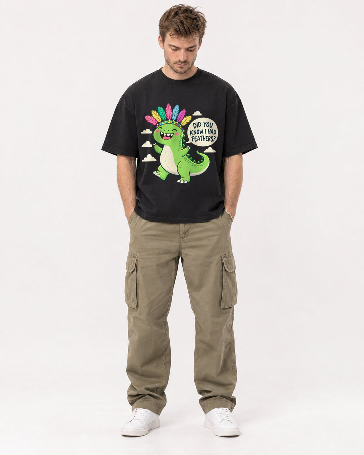 Mockup Boxy Heavyweight Tee Black male full-body 08