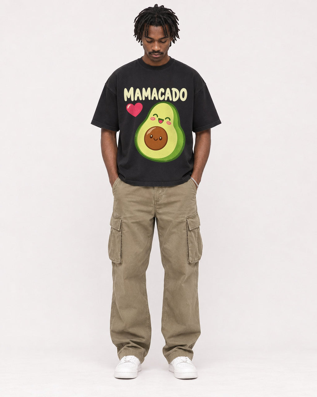 Mockup Boxy Heavyweight Tee Black male full-body 04