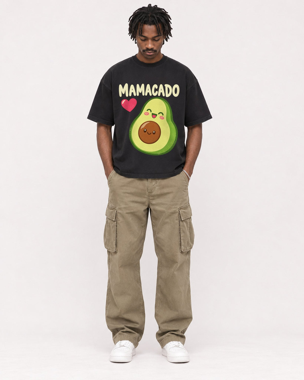 Mockup Boxy Heavyweight Tee Black male full-body 04