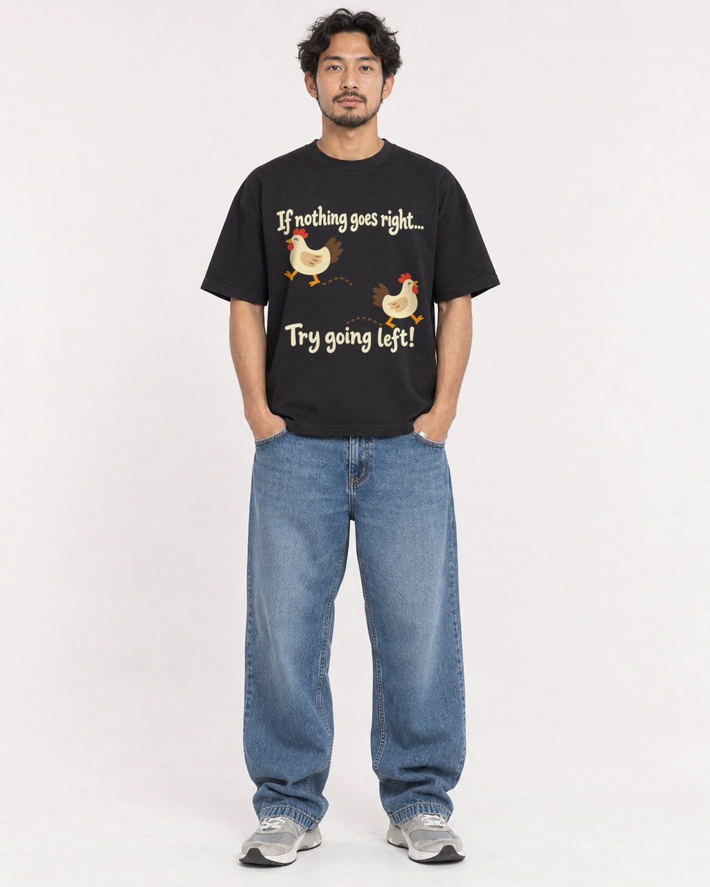 Mockup Boxy Heavyweight Tee Black male full-body 02