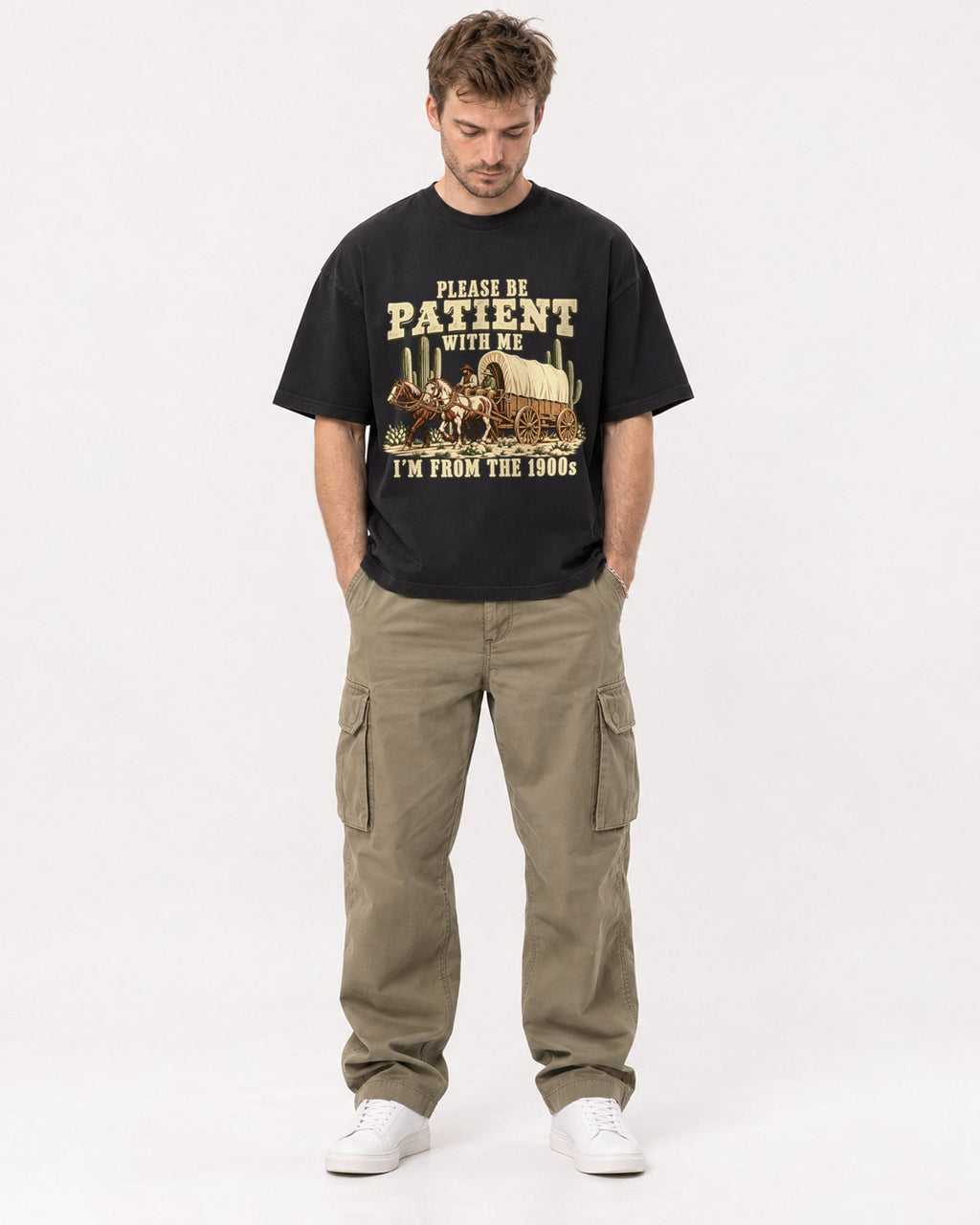 Mockup Boxy Heavyweight Tee Black male full-body 08