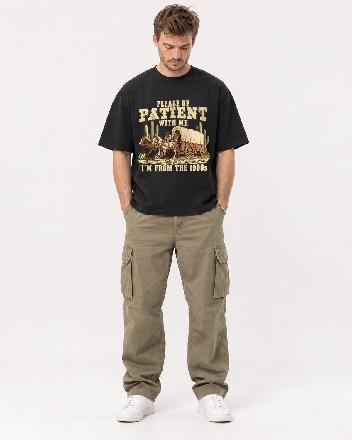 Mockup Boxy Heavyweight Tee Black male full-body 08