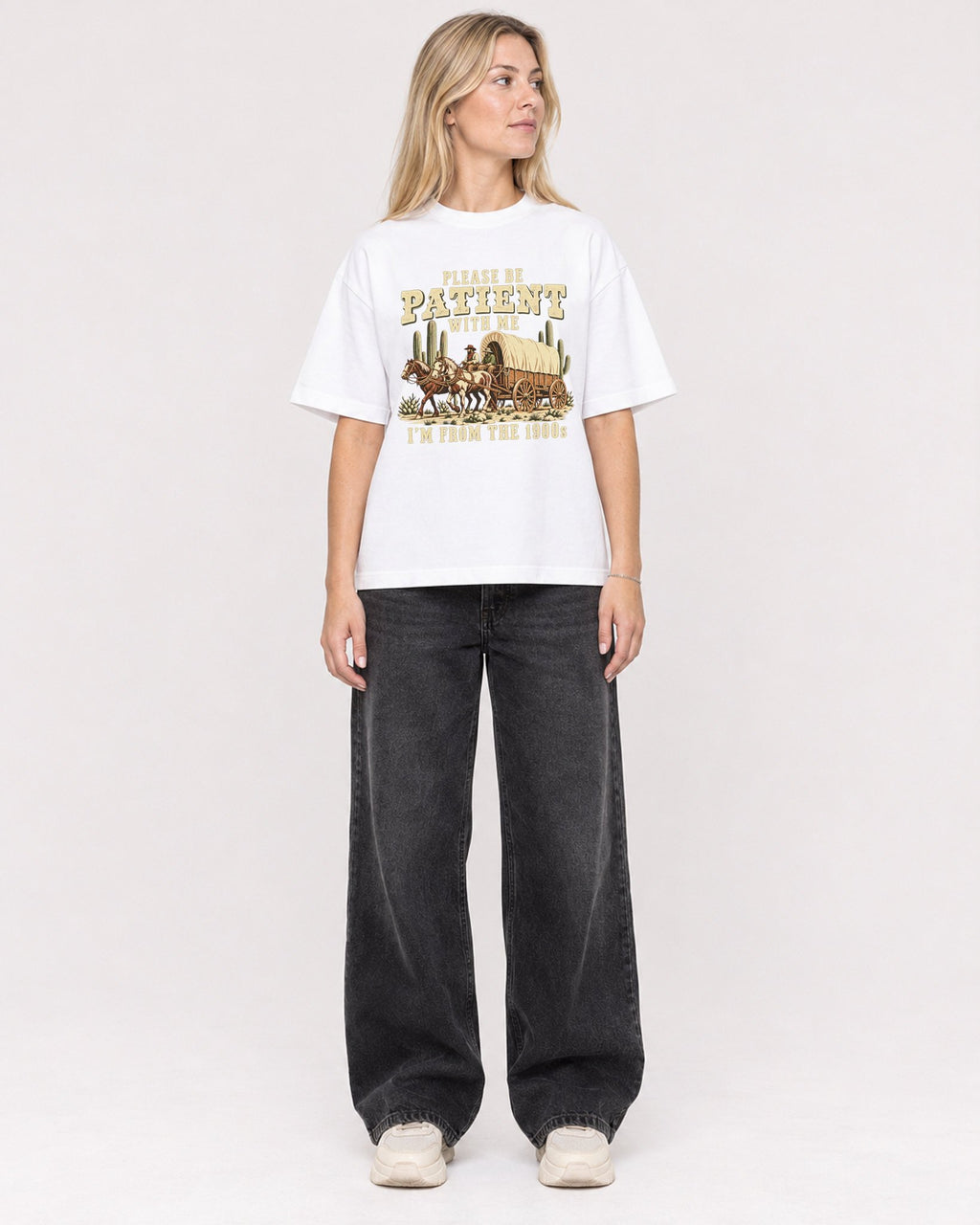 Mockup Boxy Heavyweight Tee White female full-body 08