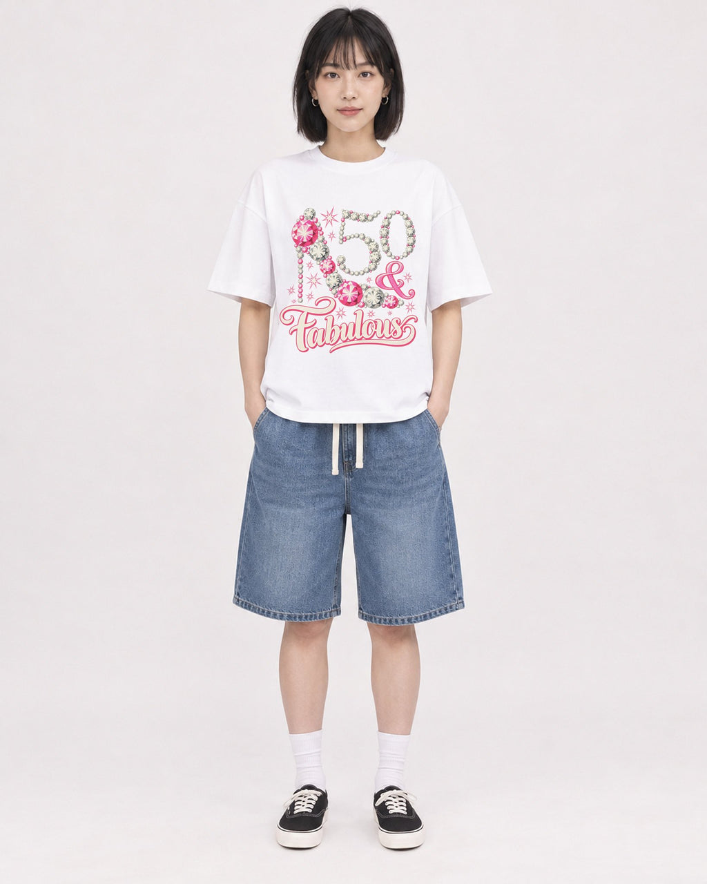 Mockup Boxy Heavyweight Tee White female full-body 11