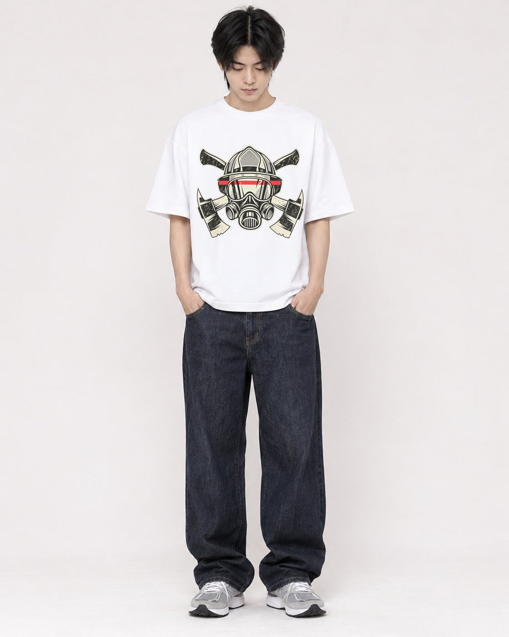 Mockup Boxy Heavyweight Tee White male full-body 11