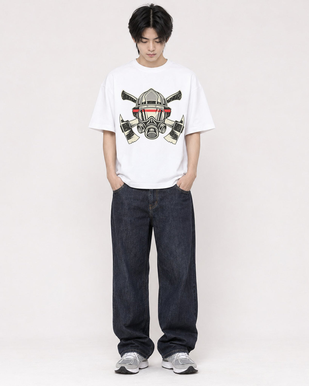 Mockup Boxy Heavyweight Tee White male full-body 11