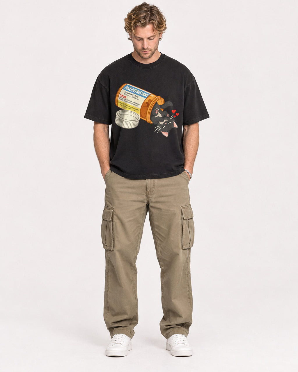 Mockup Boxy Heavyweight Tee Black male full-body 28
