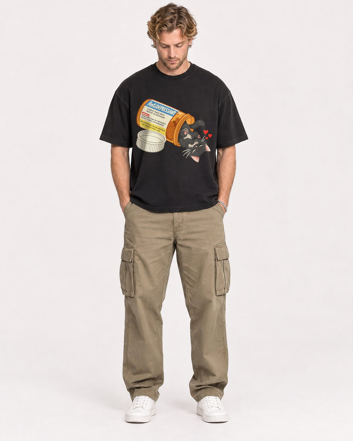 Mockup Boxy Heavyweight Tee Black male full-body 28