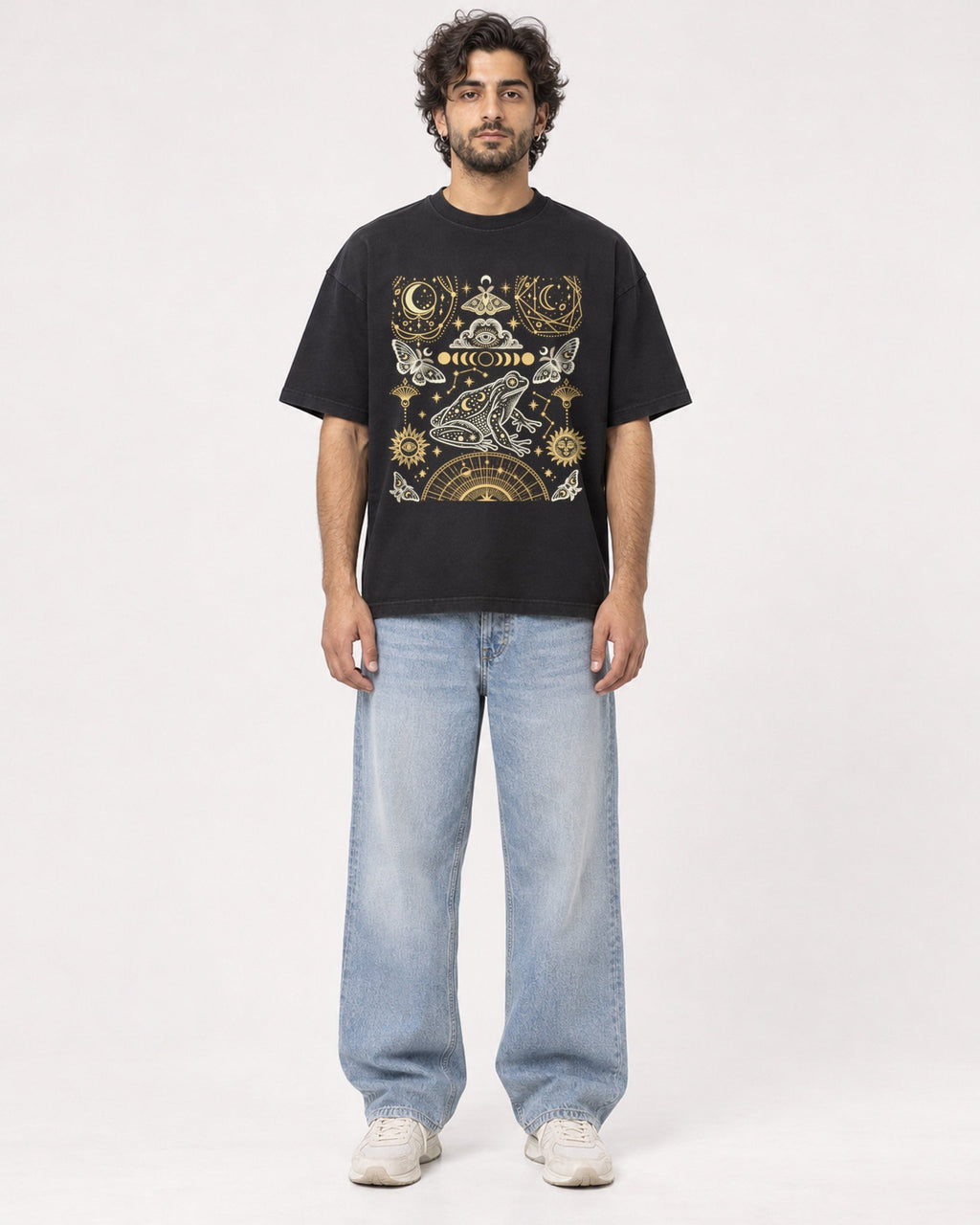 Mockup Boxy Heavyweight Tee Black male full-body 17
