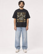 Mockup Boxy Heavyweight Tee Black male full-body 17