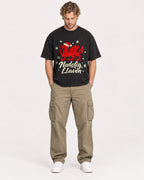 Mockup Boxy Heavyweight Tee Black male full-body 28