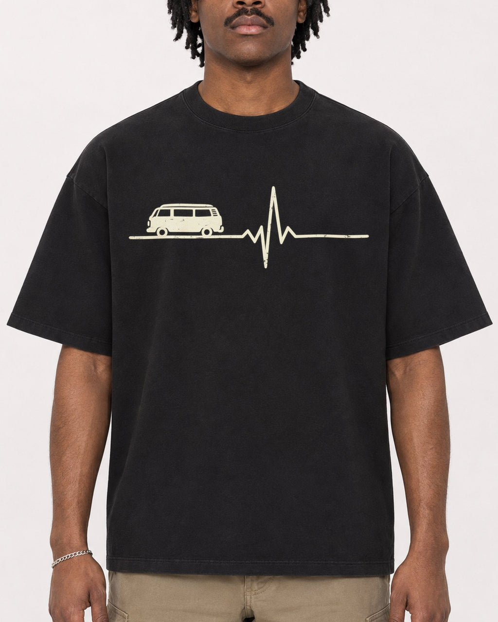 Mockup Boxy Heavyweight Tee Black male close-up 04