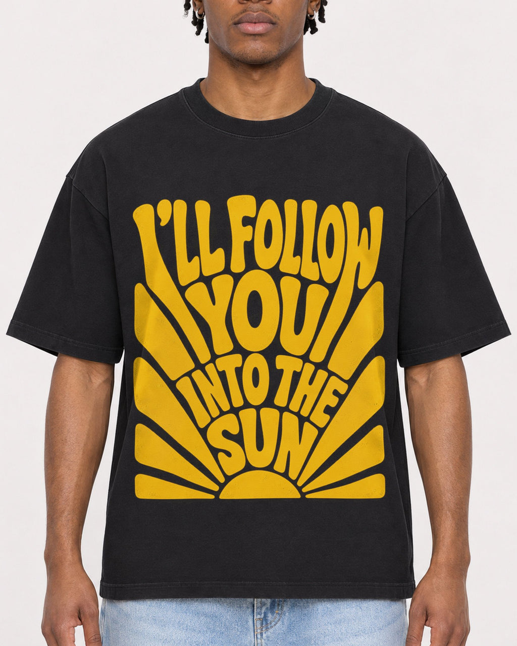 Mockup Boxy Heavyweight Tee Black male close-up 05