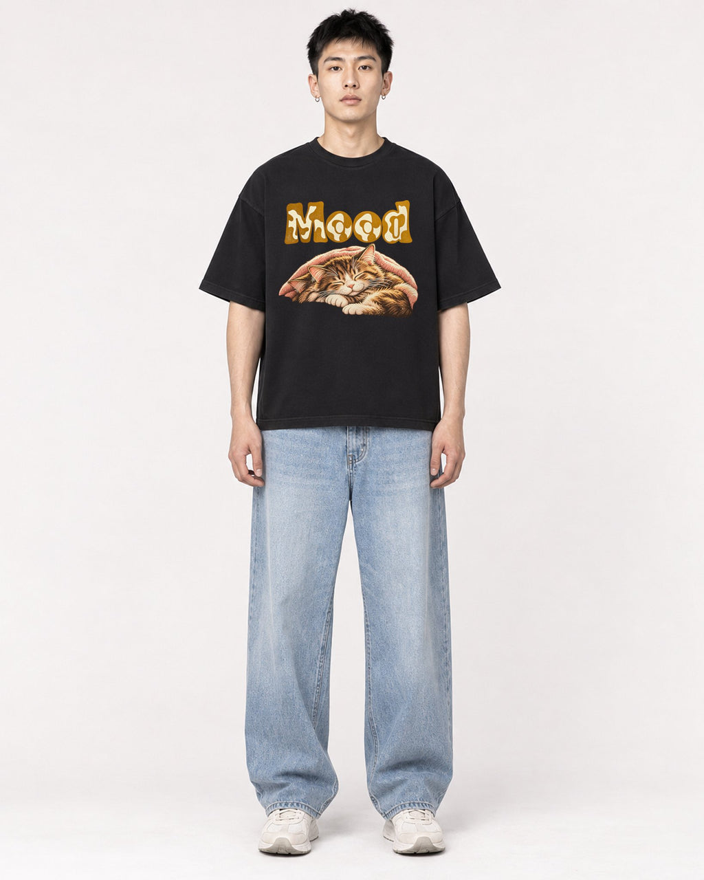 Mockup Boxy Heavyweight Tee Black male full-body 21