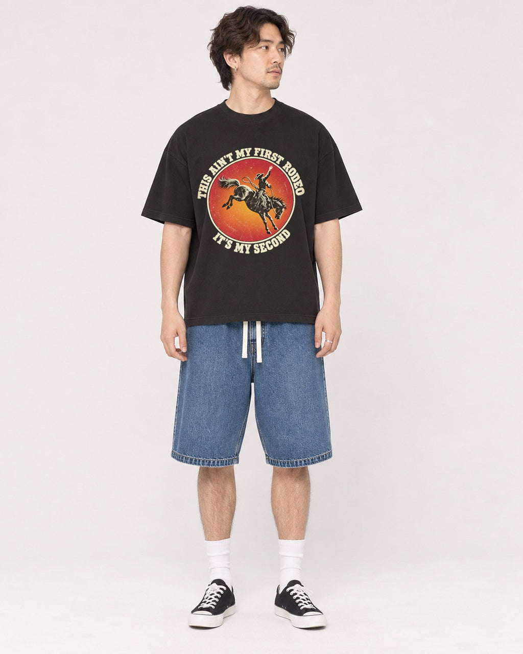 Mockup Boxy Heavyweight Tee Black male full-body 03