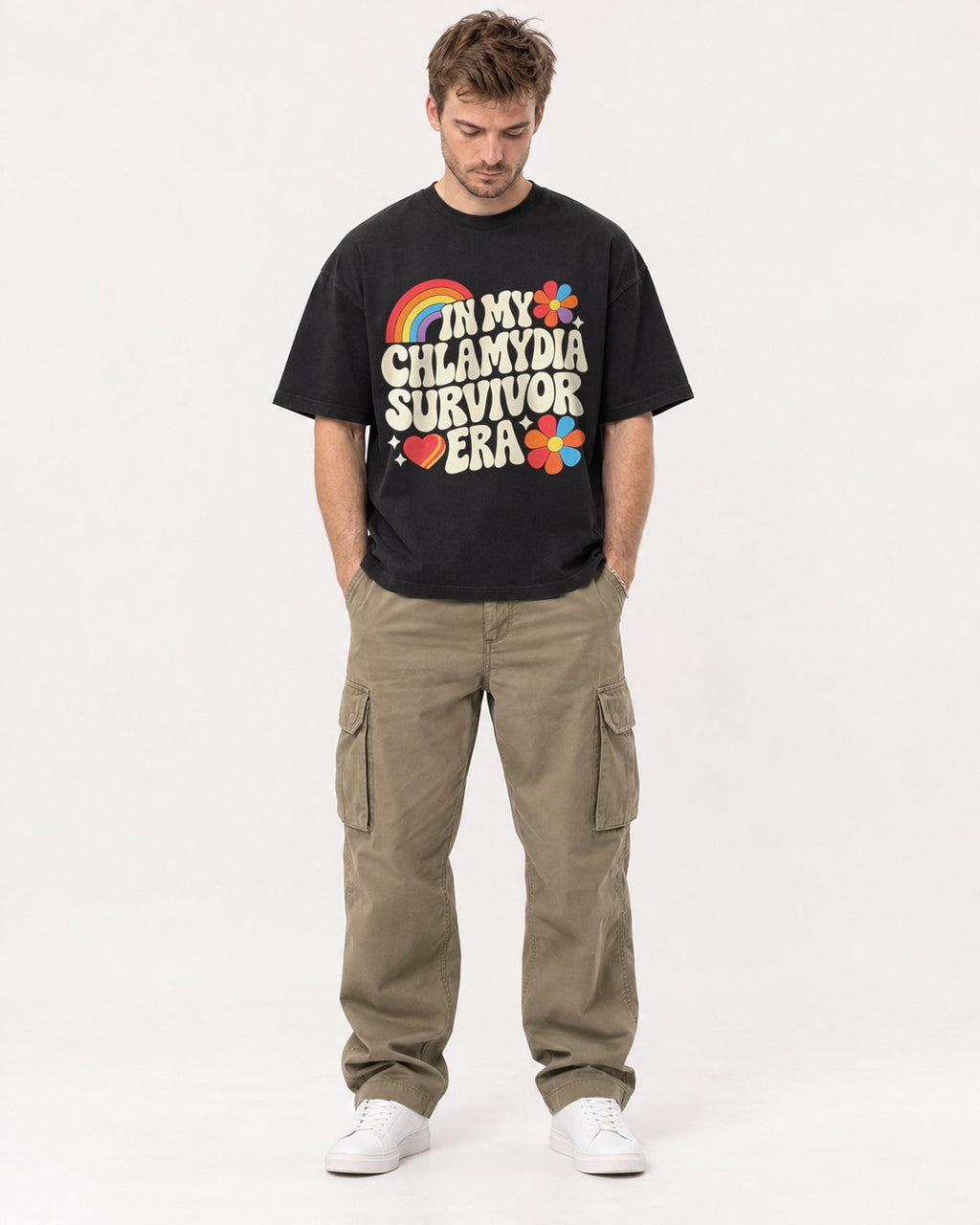 Mockup Boxy Heavyweight Tee Black male full-body 08