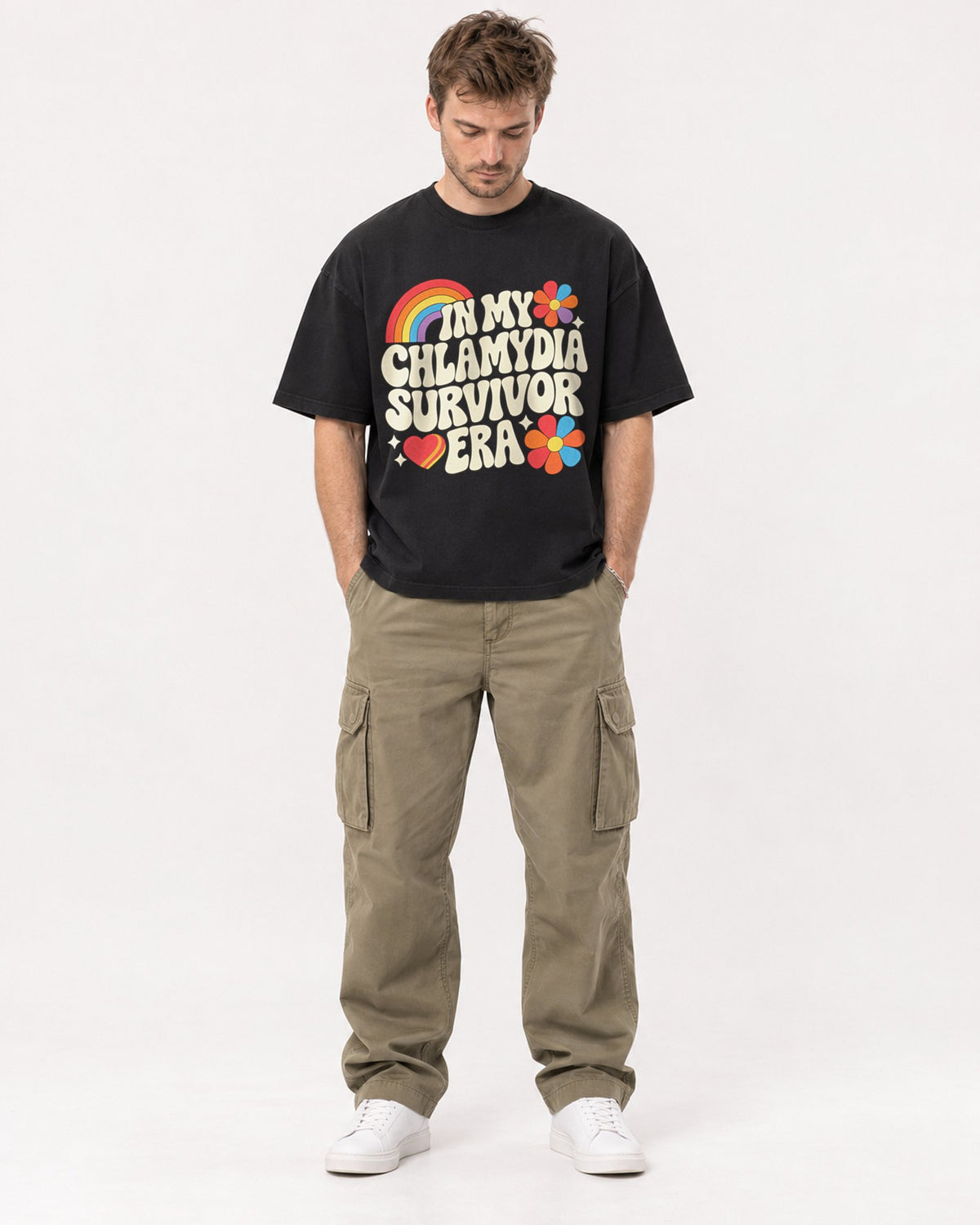 Mockup Boxy Heavyweight Tee Black male full-body 08