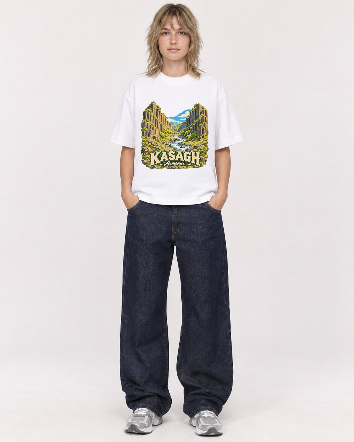 Mockup Boxy Heavyweight Tee White female full-body 19