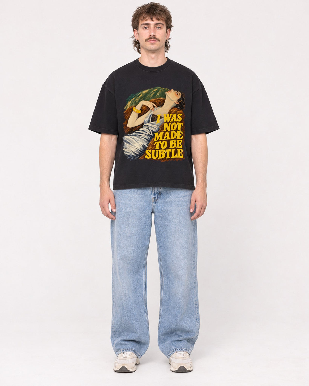 Mockup Boxy Heavyweight Tee Black male full-body 29