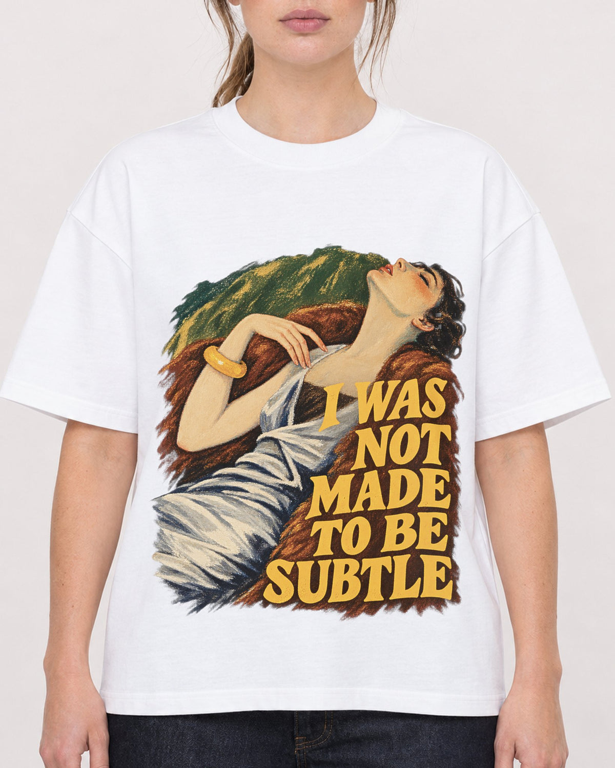 Mockup Boxy Heavyweight Tee White female close-up 29