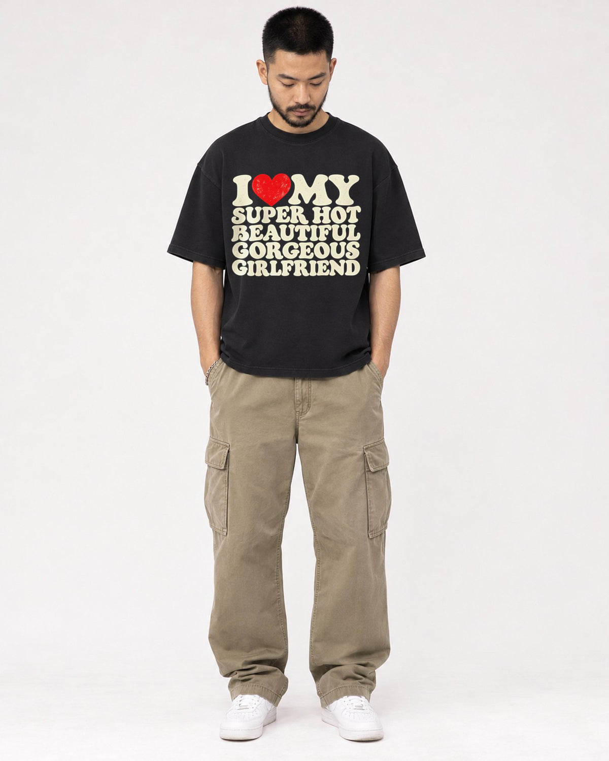 Mockup Boxy Heavyweight Tee Black male full-body 32