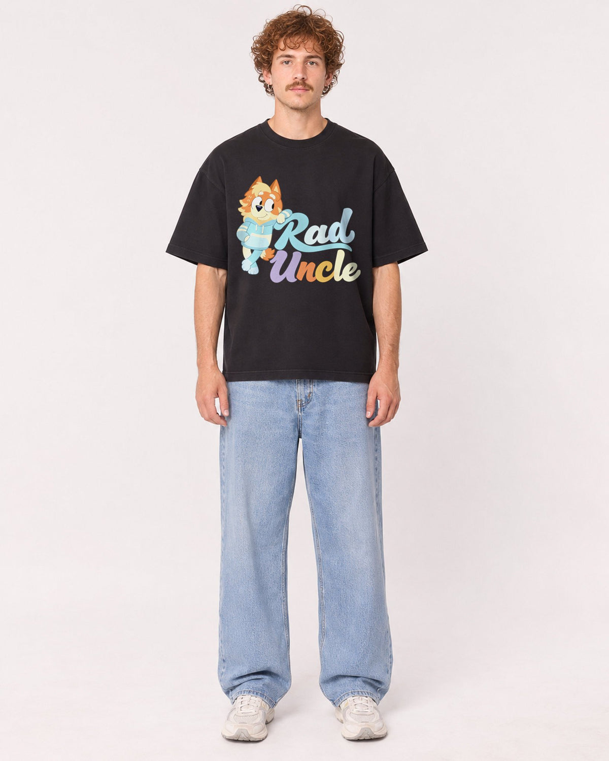 Mockup Boxy Heavyweight Tee Black male full-body 09