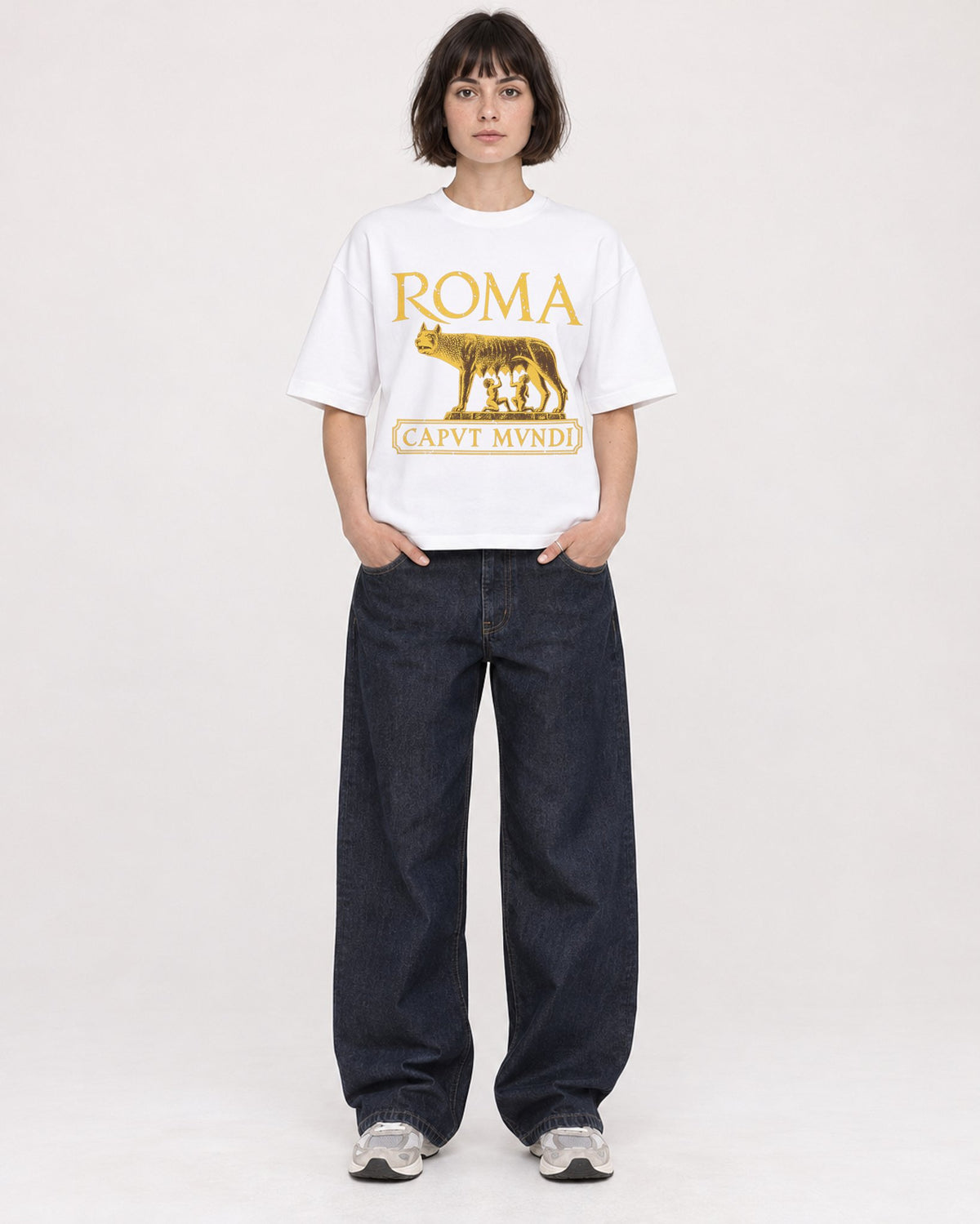 Mockup Boxy Heavyweight Tee White female full-body 39