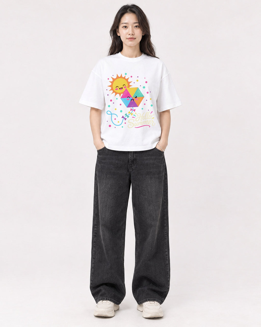 Mockup Boxy Heavyweight Tee White female full-body 03