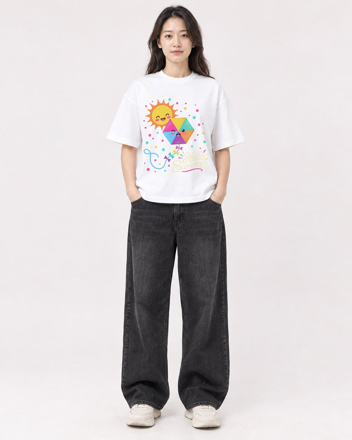 Mockup Boxy Heavyweight Tee White female full-body 03