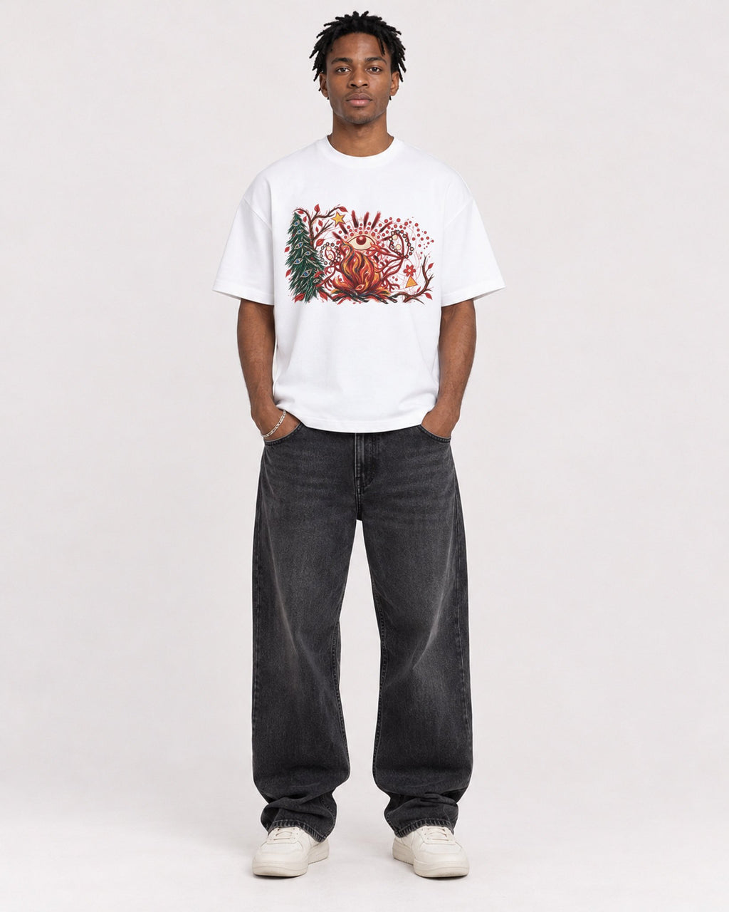 Mockup Boxy Heavyweight Tee White male full-body 05