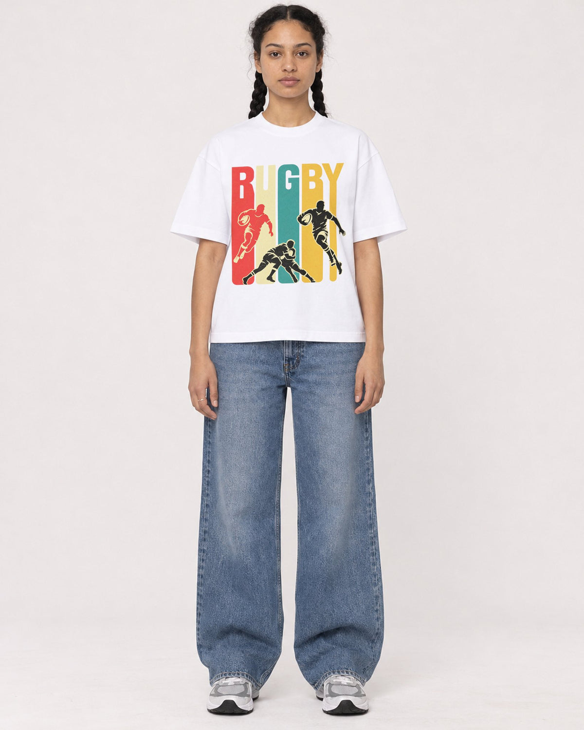 Mockup Boxy Heavyweight Tee White female full-body 50