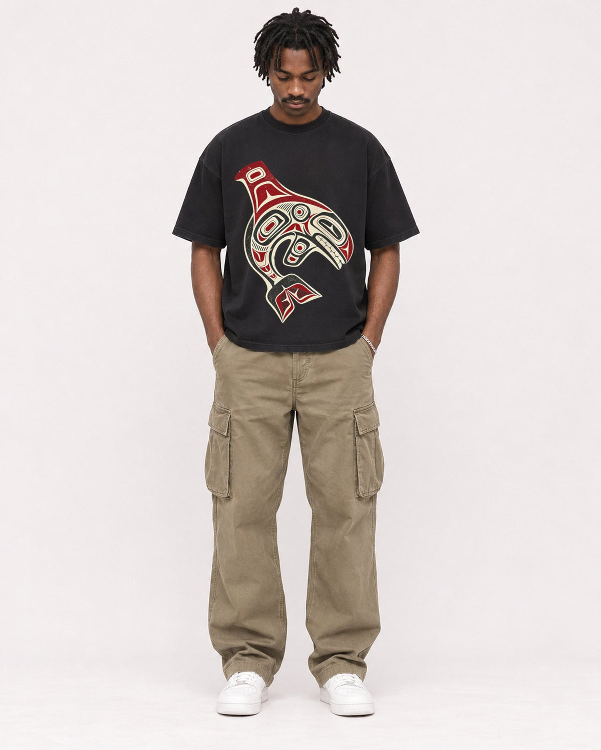 Mockup Boxy Heavyweight Tee Black male full-body 04