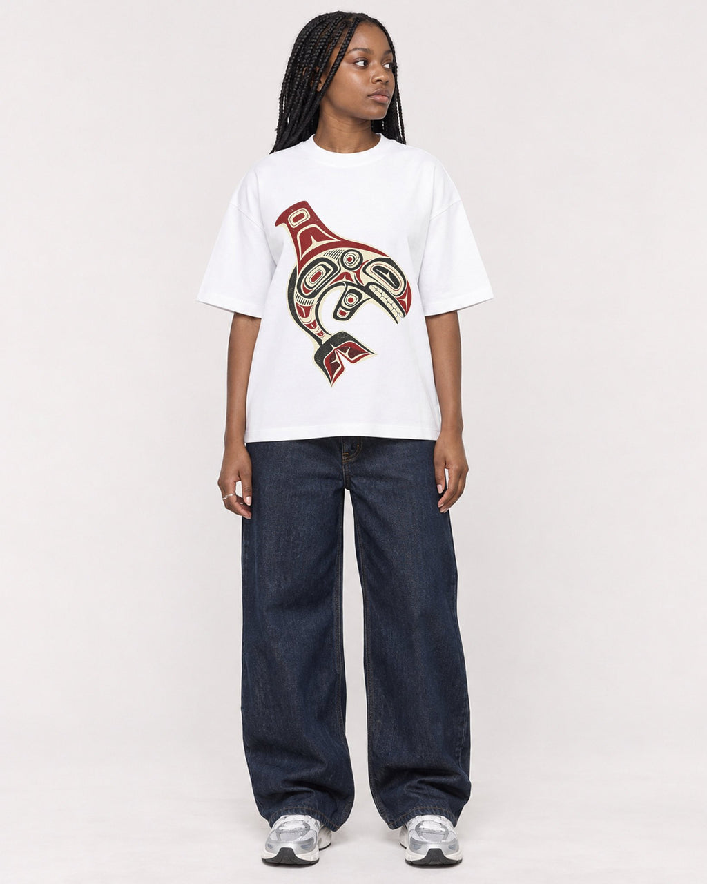 Mockup Boxy Heavyweight Tee White female full-body 04