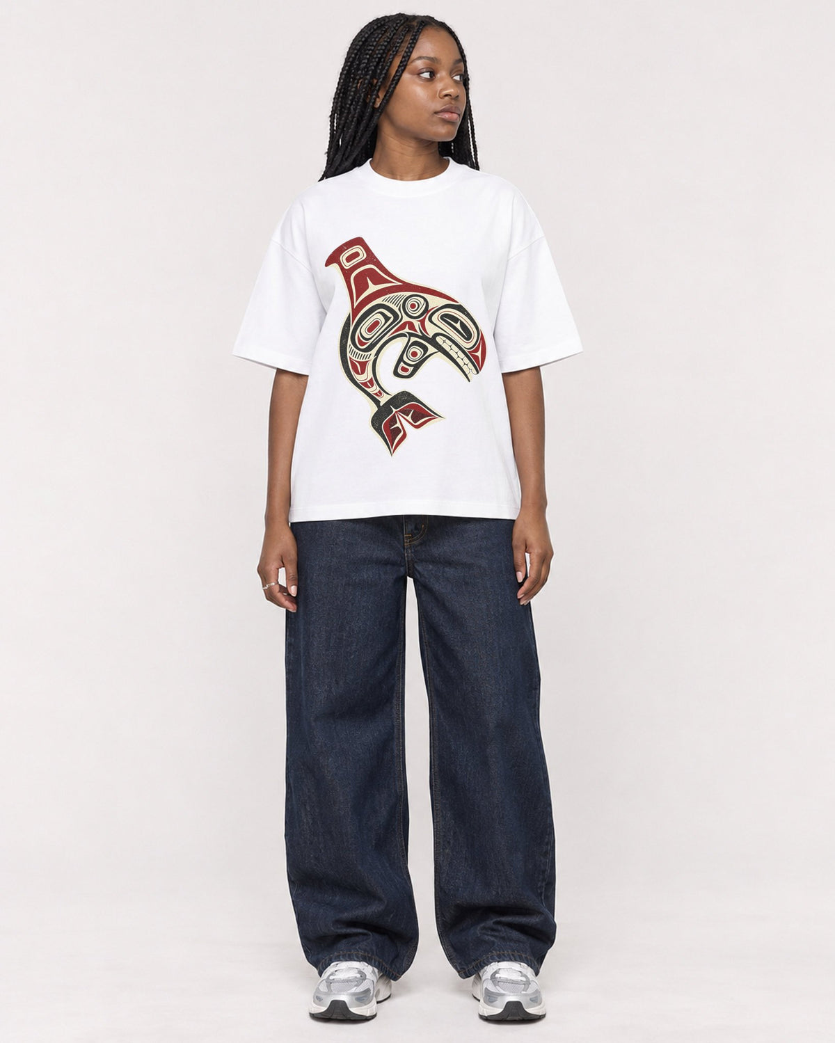 Mockup Boxy Heavyweight Tee White female full-body 04