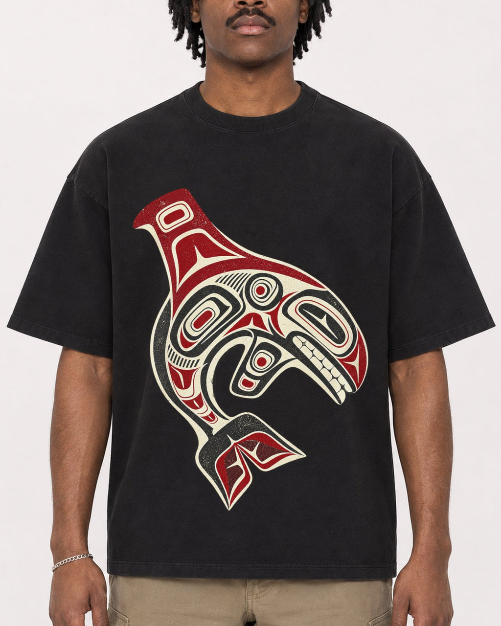 Mockup Boxy Heavyweight Tee Black male close-up 04