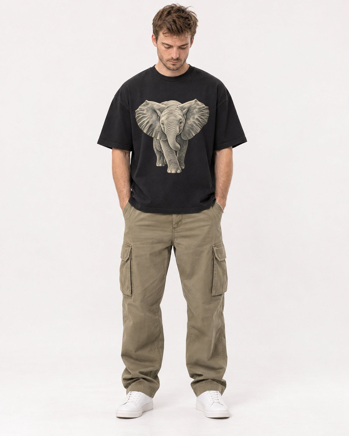 Mockup Boxy Heavyweight Tee Black male full-body 08