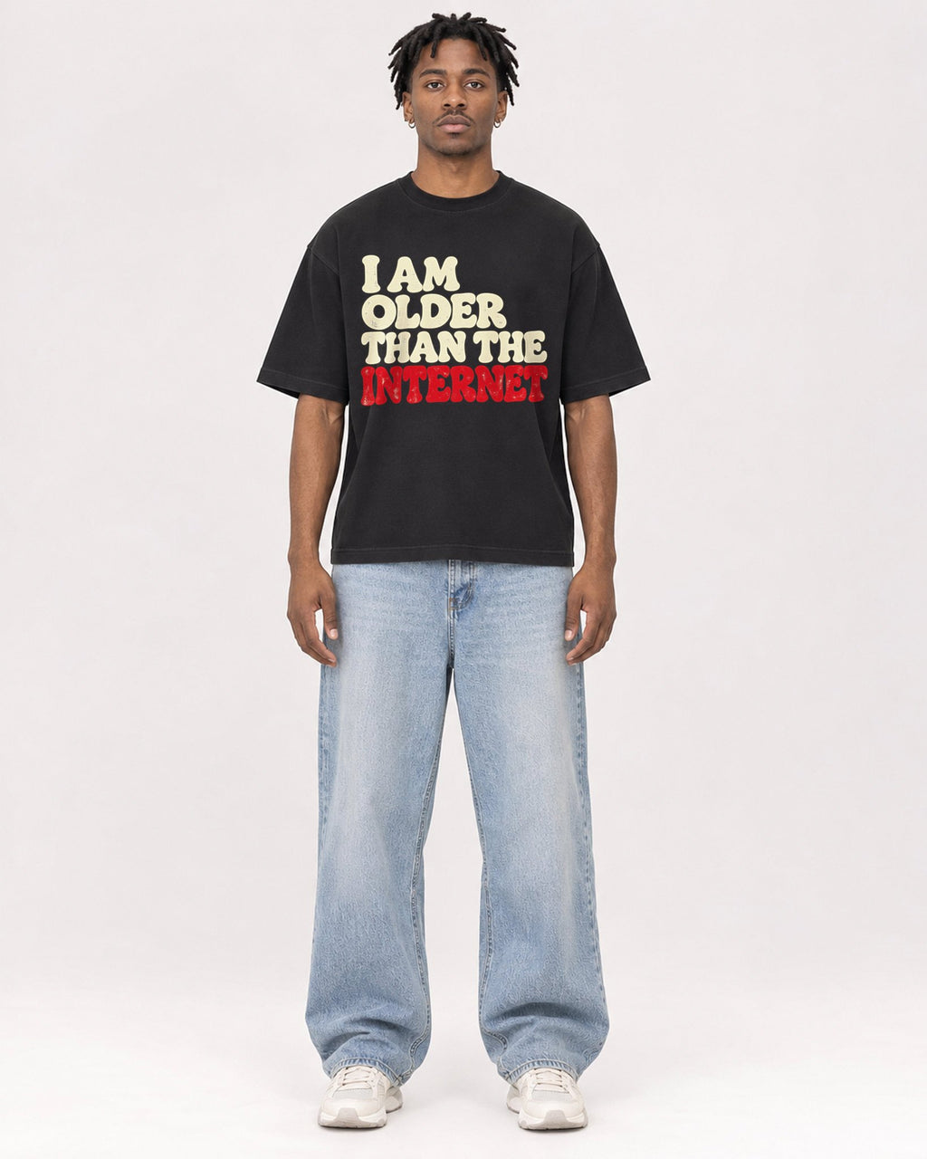 Mockup Boxy Heavyweight Tee Black male full-body 05