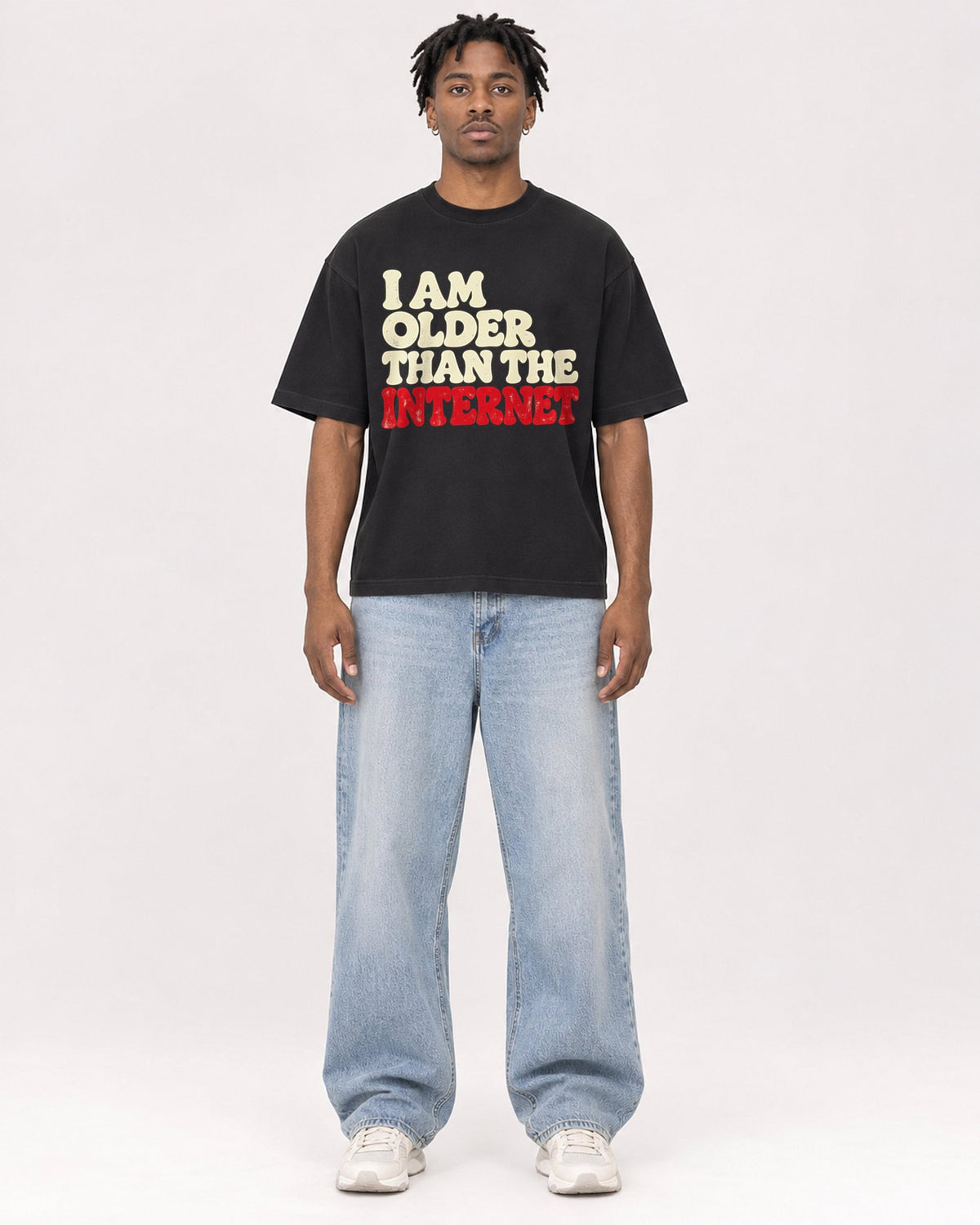 Mockup Boxy Heavyweight Tee Black male full-body 05