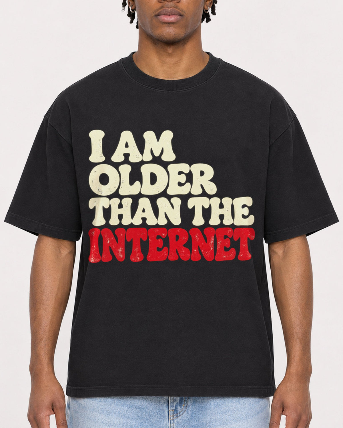 Mockup Boxy Heavyweight Tee Black male close-up 05