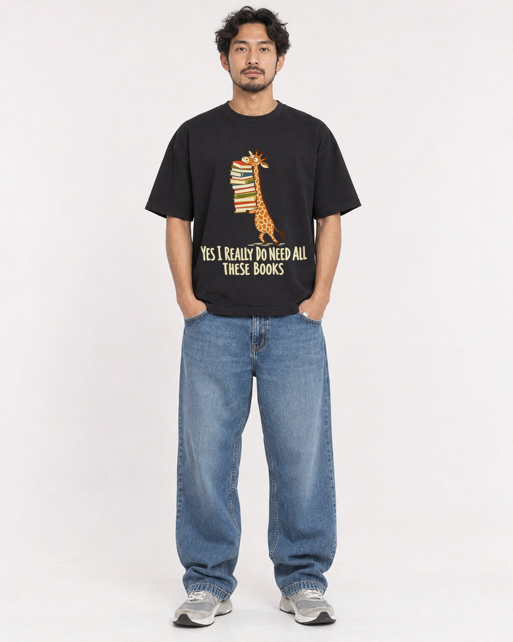 Mockup Boxy Heavyweight Tee Black male full-body 02